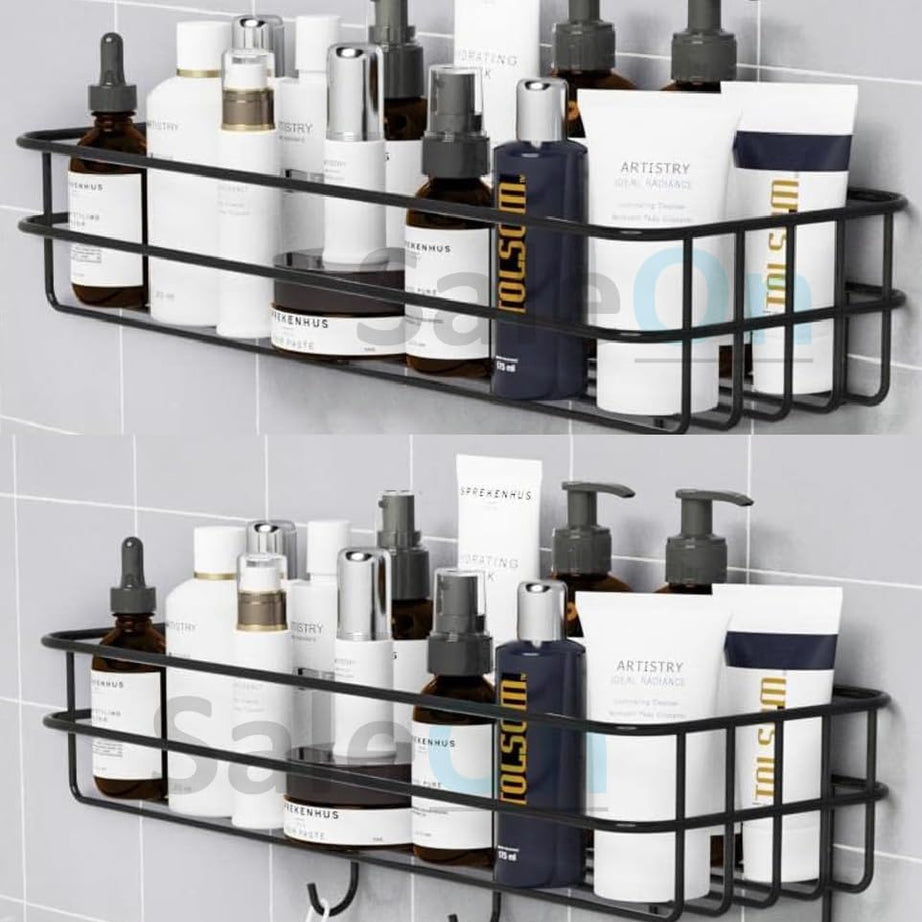 SaleOn Wall Rack for Bathroom and Kitchen (Set of 2), Bathroom Shelf with Hook, Self Adhesive Wall Storage Organizer, Metal Rack for Kitchen and Bathroom, Racks for Storage