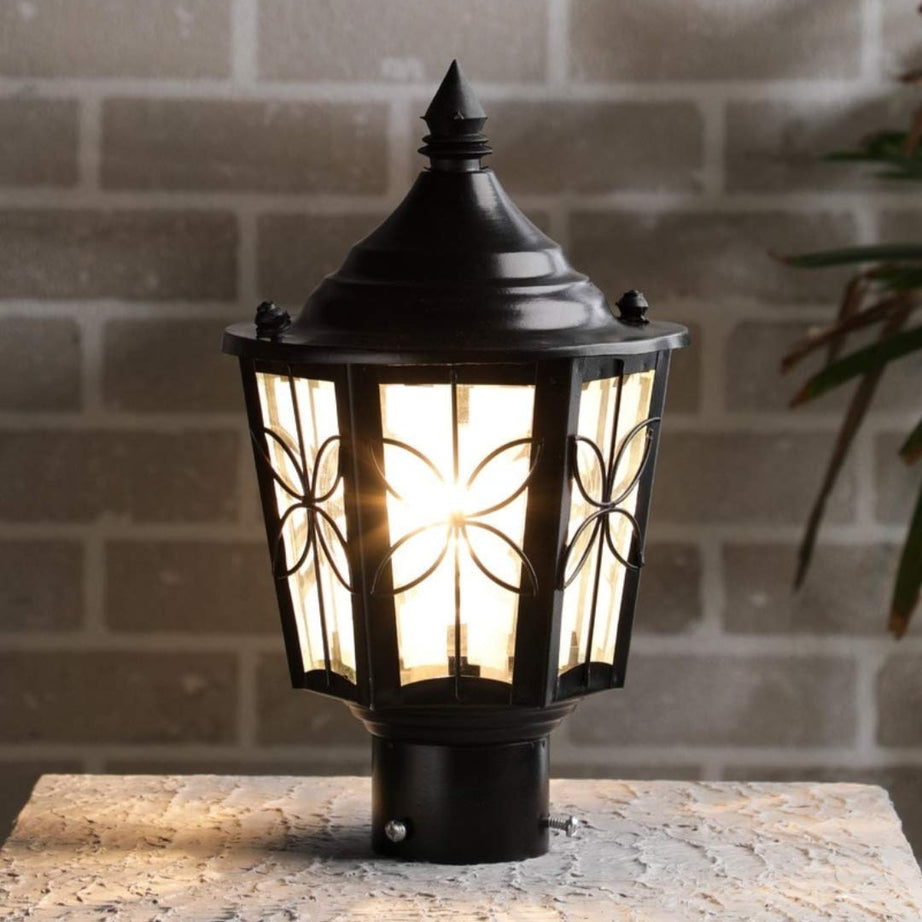 Ntu-239.-.black metal & glass gate light by tu casa.-.holder type-b-22.-..(bulb not included)