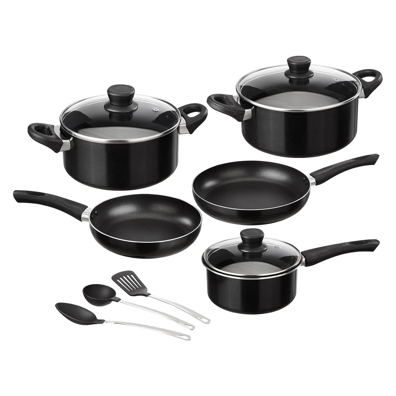 Amazon Basics - 8 Piece Non-Stick Cookware Set | 2-Way 3 Layer Non-Stick Coating | PFOA Free | High Temperature Resistant Exterior Coating