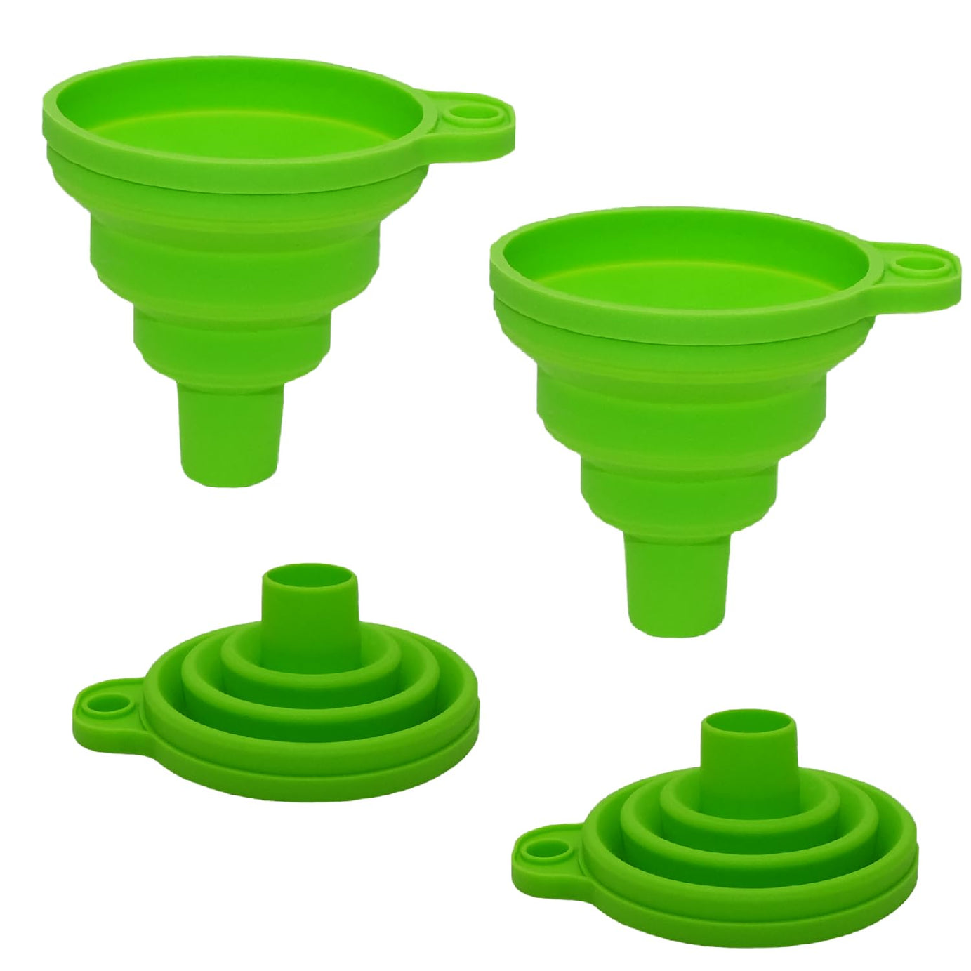 Funnels for Filling Bottles Set of 2, Food Grade Silicone Funnels for Kitchen Use. Small Collapsible Kitchen Funnel. Foldable Mini Funnels for Water Bottle Filling Liquid Powder Transfer (Green)