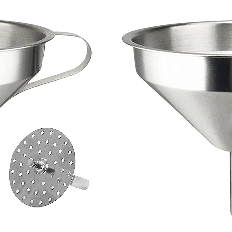 Dynore Stainless Steel Multipupose Funnel With Detachable Strainer/Filter For Cooking Oil- Set of 2 SMALL