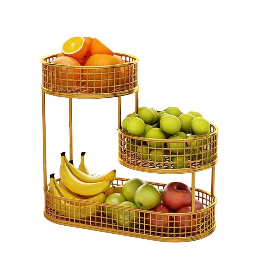 PRIME KRAFTS Multipurpose Fruit and Vegetables Storage Organizer for Home and Kitchen, Multi Tier Party Countertop Fruits Stand Holder, Metal Fruits and Vegetables Basket (Gold)