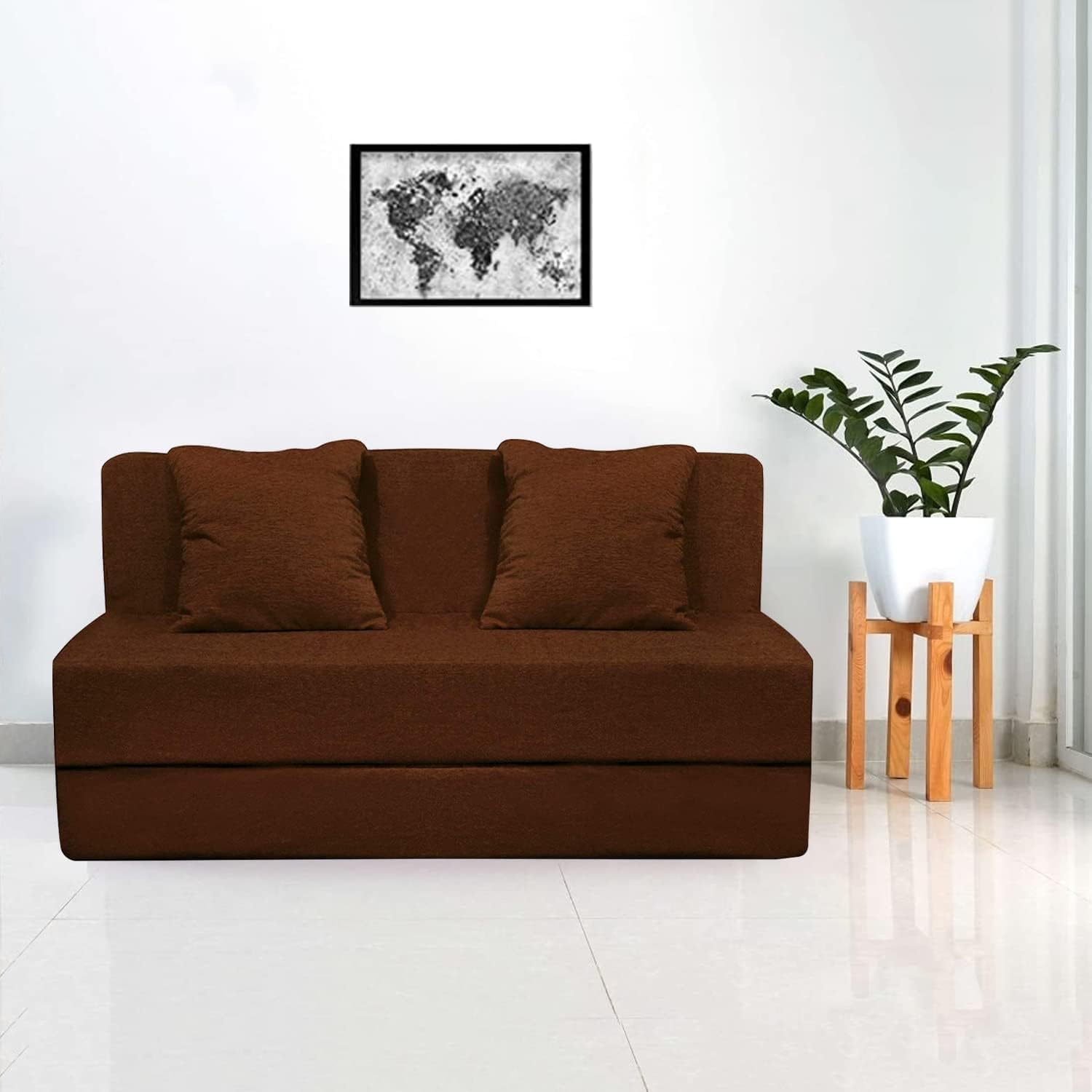 Urban Decor | 3 x 6 Feet, Single Seater | Sofa Cum Bed with Cushion & Jute Fabric for Living Room - Brown