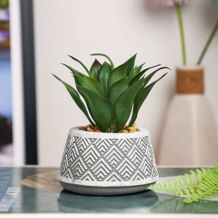 SATYAM KRAFT 1 Pc Mini Artificial Green succulent with Ceramic pot Exquisite Faux Plant to Add Charm to Your Home, Perfect for Raksha Bandhan Gifting, Elegant Shelf, and Office Desk (Design 8)