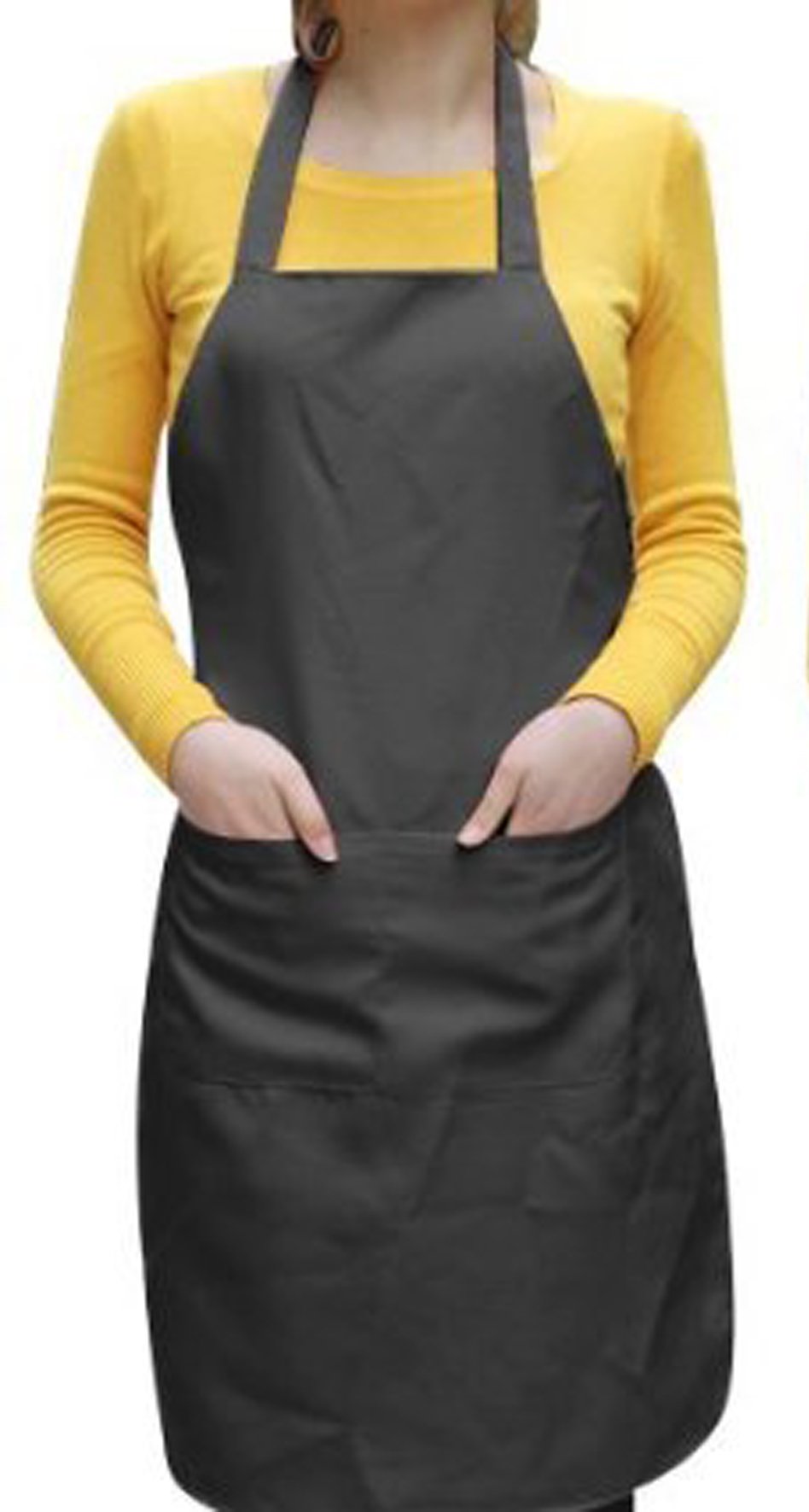 AIRWILL, 100% Cotton Solid Color Aprons, Sized 65cm in Width & 80cm in Length with 2 Center Pocket, Adjustable Buckle on Top and 2 Long Ties on Both 2 Sides. Pack of 1 piece