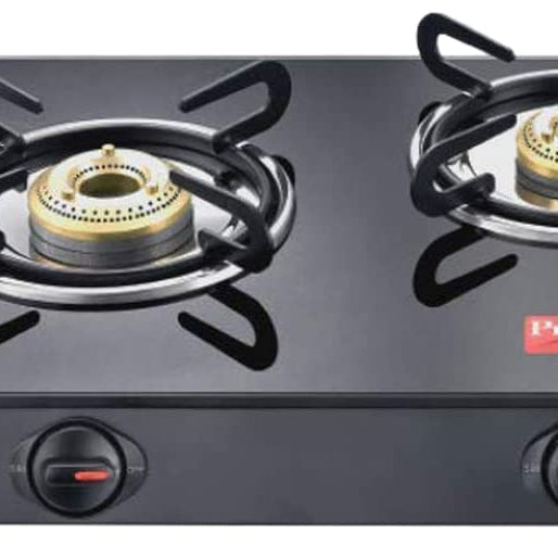 Prestige IRIS LPG Gas Stove, 3 Burner, Black, Glass, Manual & Prestige Popular Stainless Steel Outer Lid Pressure Cooker, 3 Litres, Silver