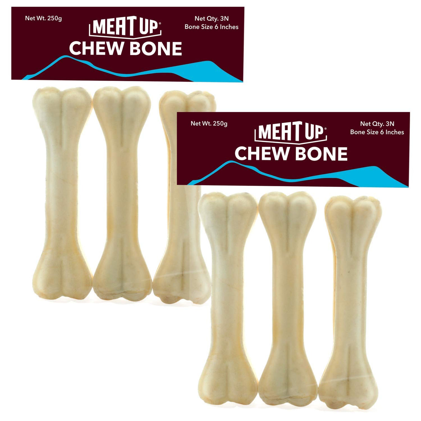 Meat Up Dog Treats Pressed Chew Bones,15.24 Cm,Pack Of 3 (Buy 1 Get 1 Free) For Above 3 Months