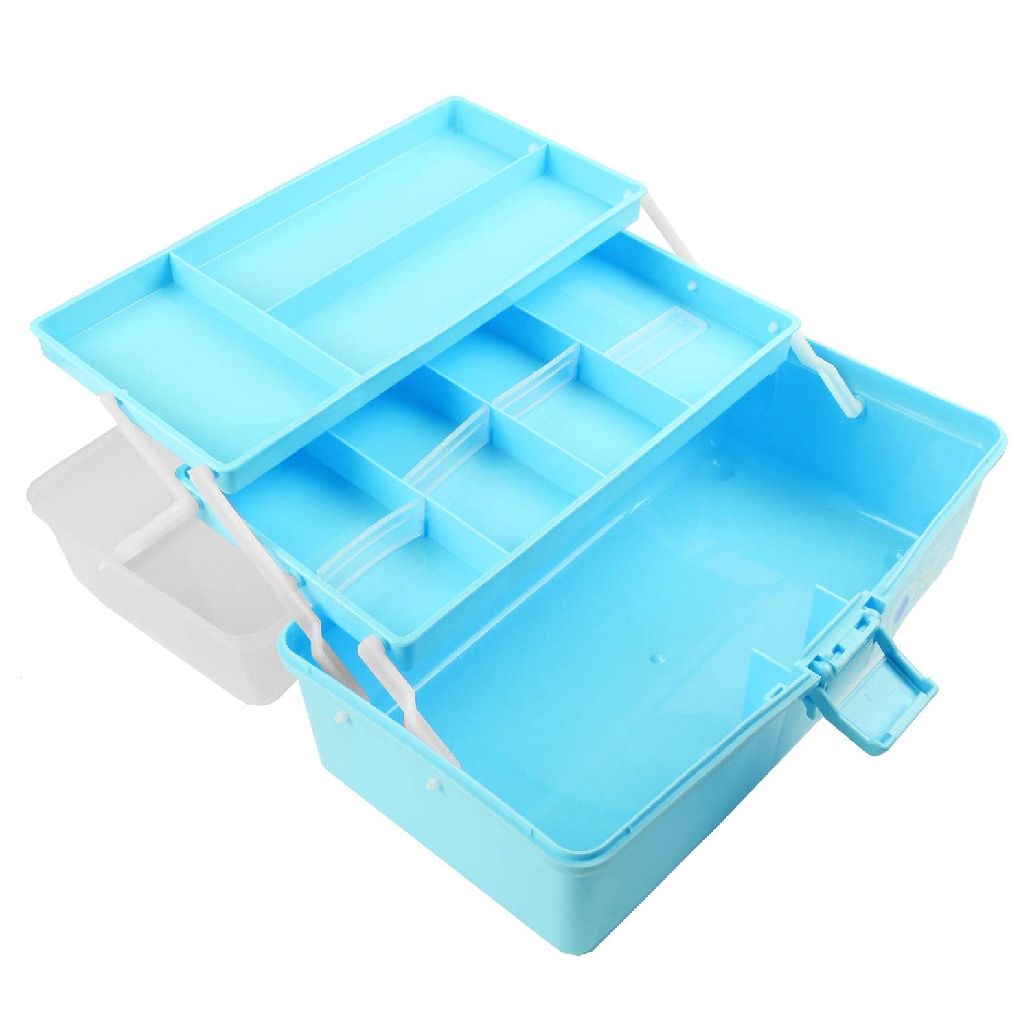 Multi-Purpose 3-Layer Toolbox with Tray, 13.2 Inch Plastic Portable Tool Case Students Drawing Tool Box for Tool Art Craft Storage, Tool Organizers, Folding Storage Box for Children, Kids (Blue)