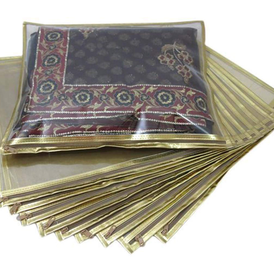 Ruhi's Creations® Premium Golden Saree Bag / Cover (Pack of 10)