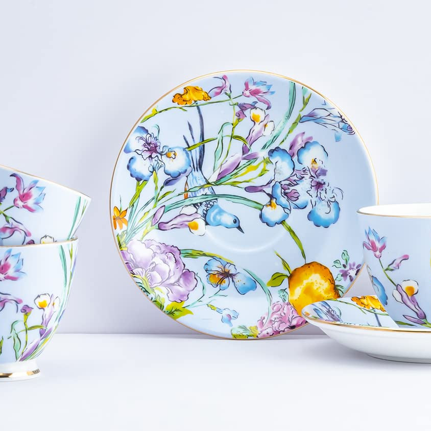 GOLDEN QUEEN'S Floral Cups & Saucer set for Coffee/Tea/Hot Drinks - Set of 12 pcs (Blue floral)