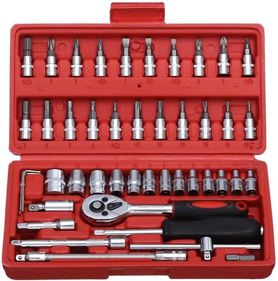 BridgIX 46-Piece Stainless Steel Tool Kit, Multifunctional Wrench Set - Complete Tool Box for Home Use1/4 Inch, 1/2 Inch, 3/8 Inch, 1 Inch Hex Sockets