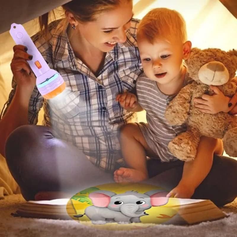 Storio 3 slides 24 patterns Mini Projector Torch Toy Slide Flashlight Projector torch for kids Sleeping Story Toys for Toddlers, Educational Learning Toys,Space,Animal &Foods