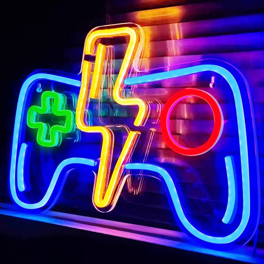 THE PARTY PLANET Neon Sign Gaming, 16 X 9Inch Led Neon Lights, Neon Signs For Wall Decor Gamepad Neon Signs Gamer Gifts, Cool Party Wall Decoration For Teen Boys Bedroom, Gamer Room Accessories