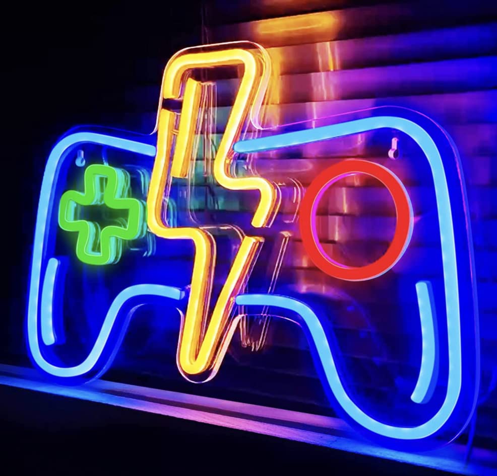 THE PARTY PLANET Neon Sign Gaming, 16 X 9Inch Led Neon Lights, Neon Signs For Wall Decor Gamepad Neon Signs Gamer Gifts, Cool Party Wall Decoration For Teen Boys Bedroom, Gamer Room Accessories