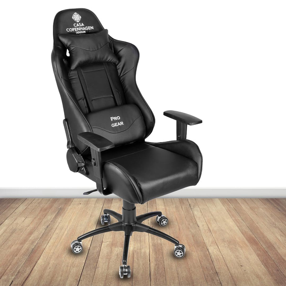 Casa Copenhagen , Designed in Denmark,High-Back Italian Leather Gaming Ergonomic Chair with Advanced Mechanism, Luxurious Memory Foam Seating & Multi Function Arm-Rest - Black