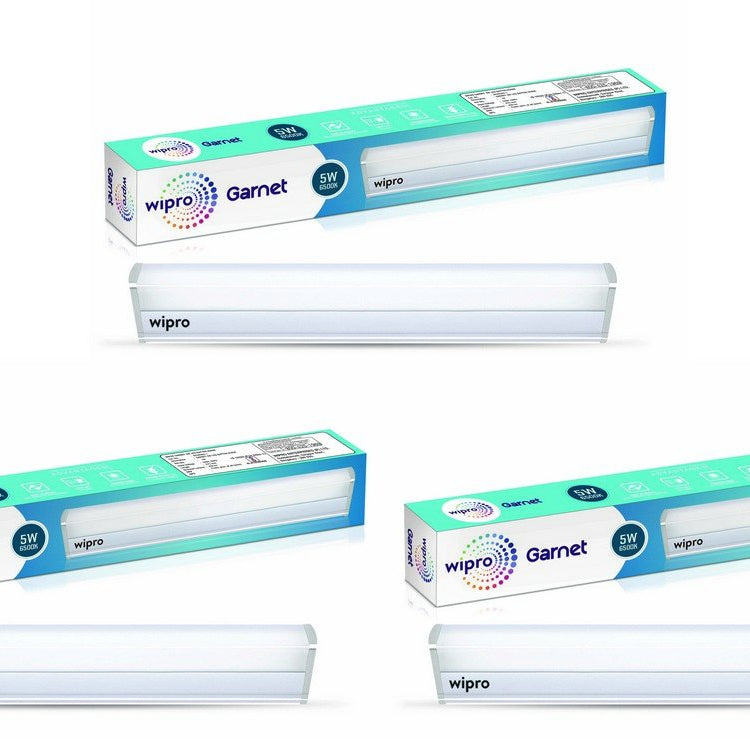 wipro Garnet 5W LED Batten for Living Room & Bedroom | Bright & Energy Efficient Tubelight for Home | Cool white (6500K) with 500 lumen|Tubelight for Dressing Table & Mirror |1Feet, Pack of 3