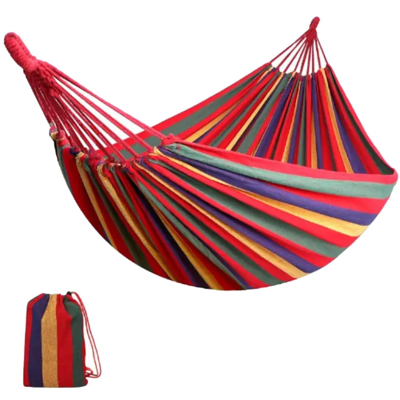 Kuber Industries Canvas Travel Hammock |Garden Hammock Swing for Adults|160 KG Load Bearing Capicity|Including 2 Rope, 1 Bag (Red & Yellow)