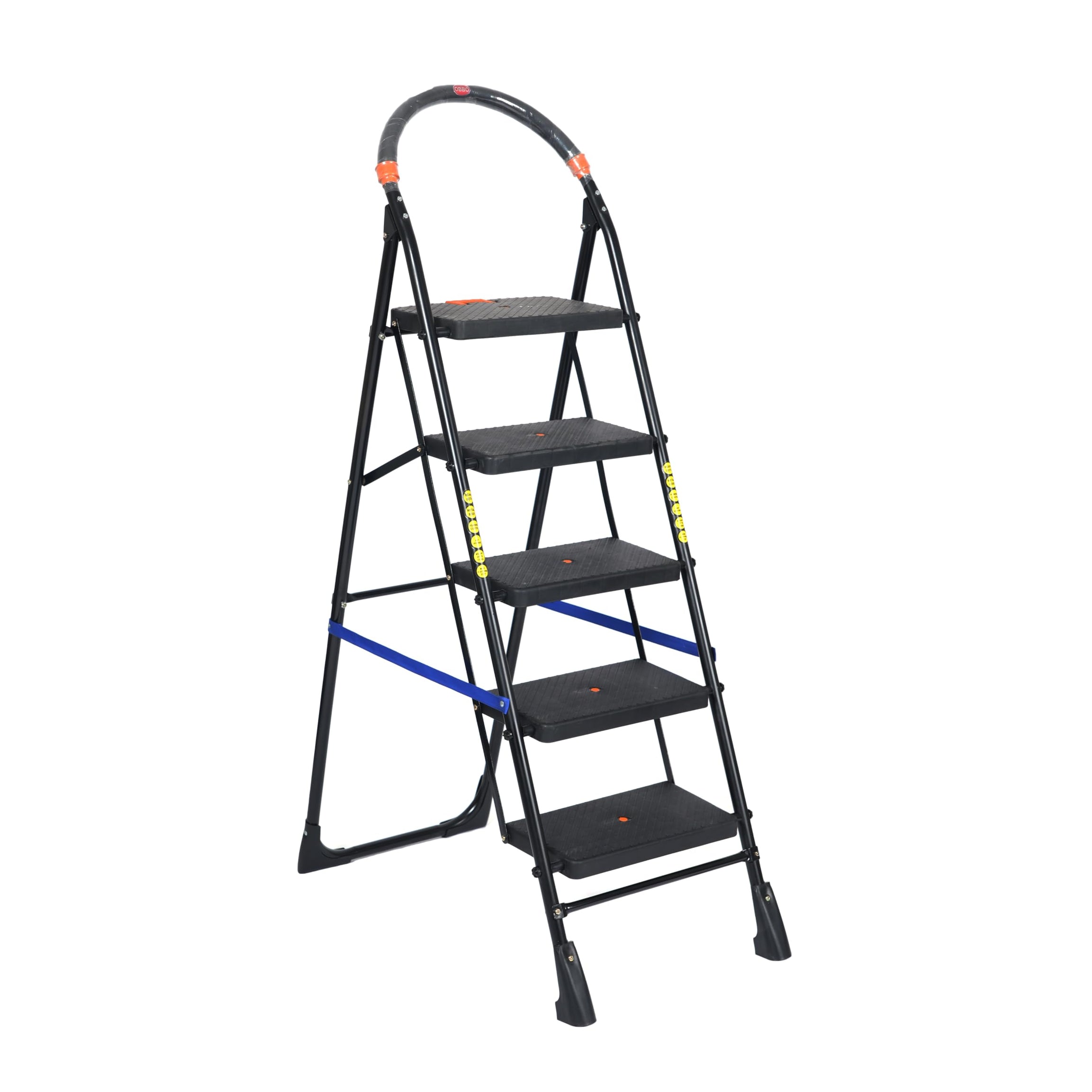 OBBO- NISHIKA Ladder for Home use Heavy Duty Steel with Wide Steps and Top Platform with Anti Slip and Anti Skid Shoes can be Used as Step Stool in Office and Industrial Purpose 5 Step-Black