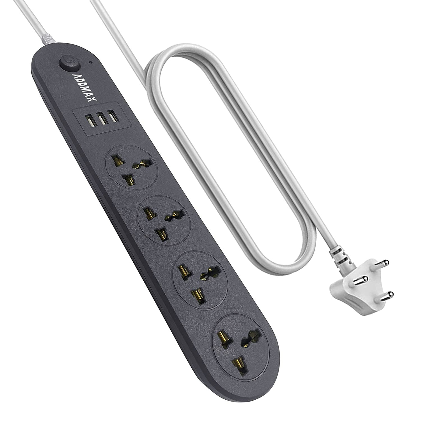 ADDMAX Extension Cord with USB Port 10Amp 220V-50/60Hz [4 socket Outlet with 3 USB Port] [Fire flame proof] [USB Charging Port][1.8 Meter Cord] Multi Plug Power Strip Extension Board