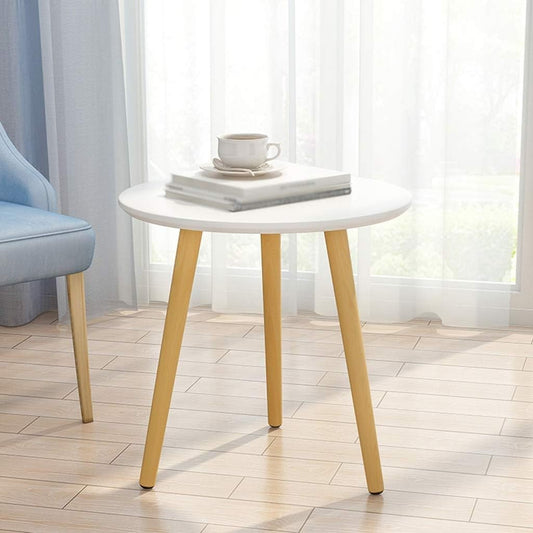 Zamofy Mango Wood Home Decoration Beautiful Small Side Table, End Table For Living Room|Round Tea Table Coffee Table Plant For Balcony Bedroom - White