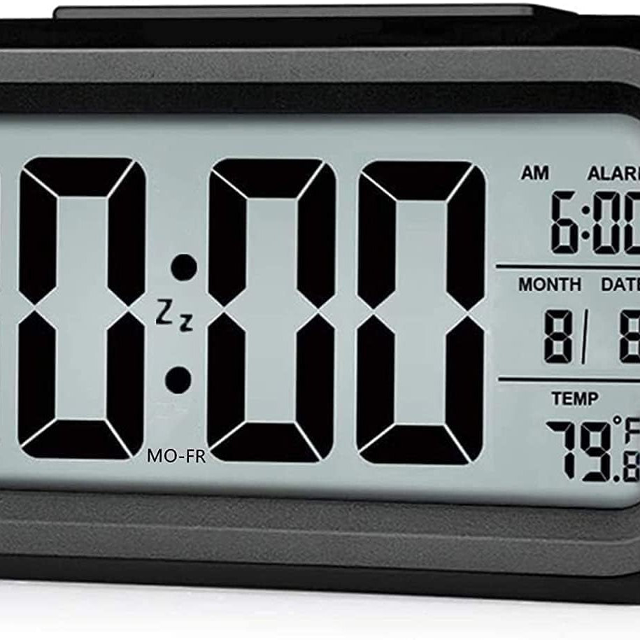 ROMINO Digital Smart Alarm Clock Table Clock for Students, Home, Office, Corporate with Automatic Sensor, Date & Temperature - Black, Plastic, 14W x 8H Centimeter (Black)