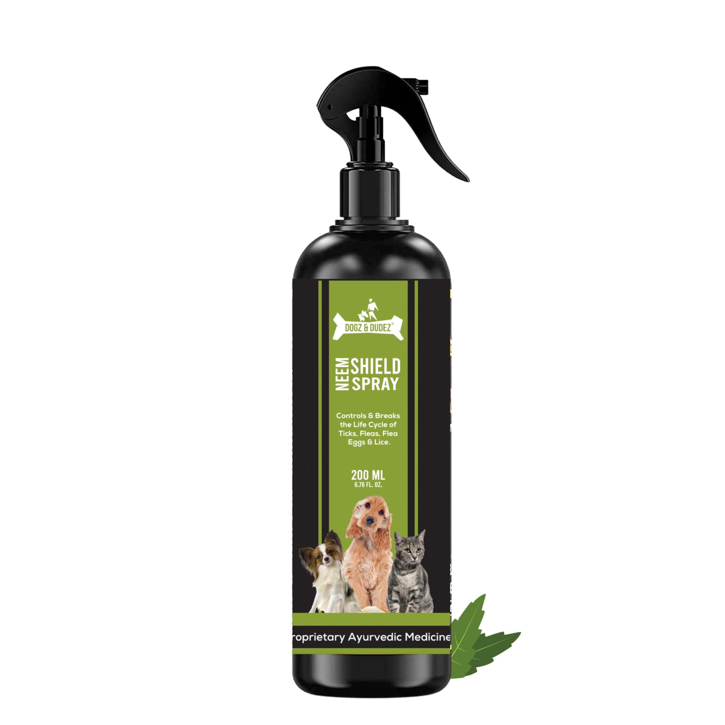 Dogz & Dudez Neem Shield Tick, Flea, Flea Egg Spray for Dogs and Cats 200 ml | Quick Results |Treatment, Preventive, Ecoparasite Killer and Repellent Spray Botanical Oils