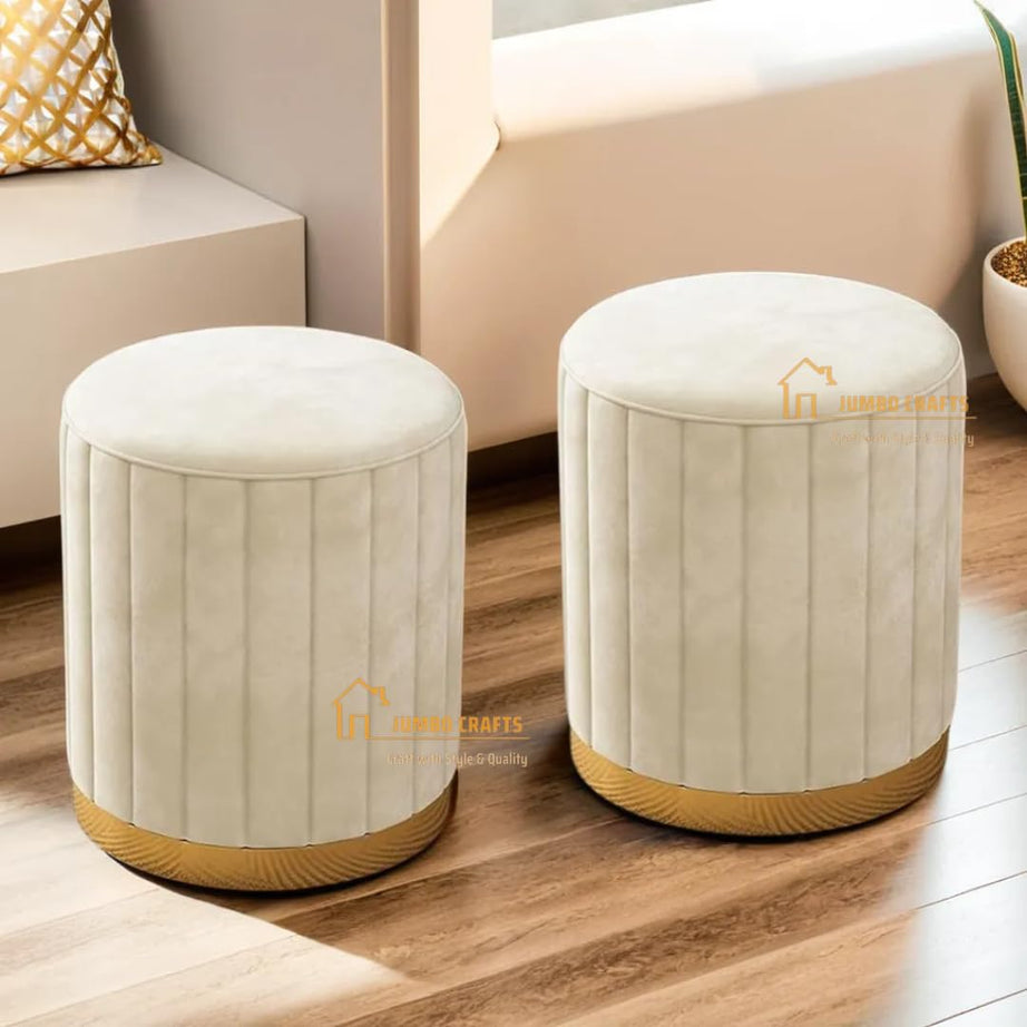 JUMBO CRAFTS Ottoman Pouffes for Sitting/Room Decor - Set of 2 Puffy Stools and Footstools - Ottoman Stool for Living Room Furniture Round Ottoman - Cream