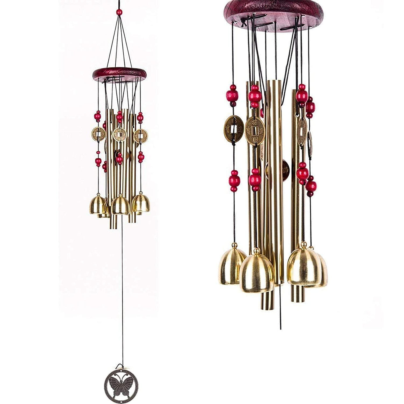 Sethi Traders Metal Wind Chimes with 4 Pipe and 5 Bells for Feng Shui at Home Balcony Garden Positive Energy, Home Decor Hanging Gifts for Loved Ones Jingle Good Sound 21 Inch Long Brass Windchime