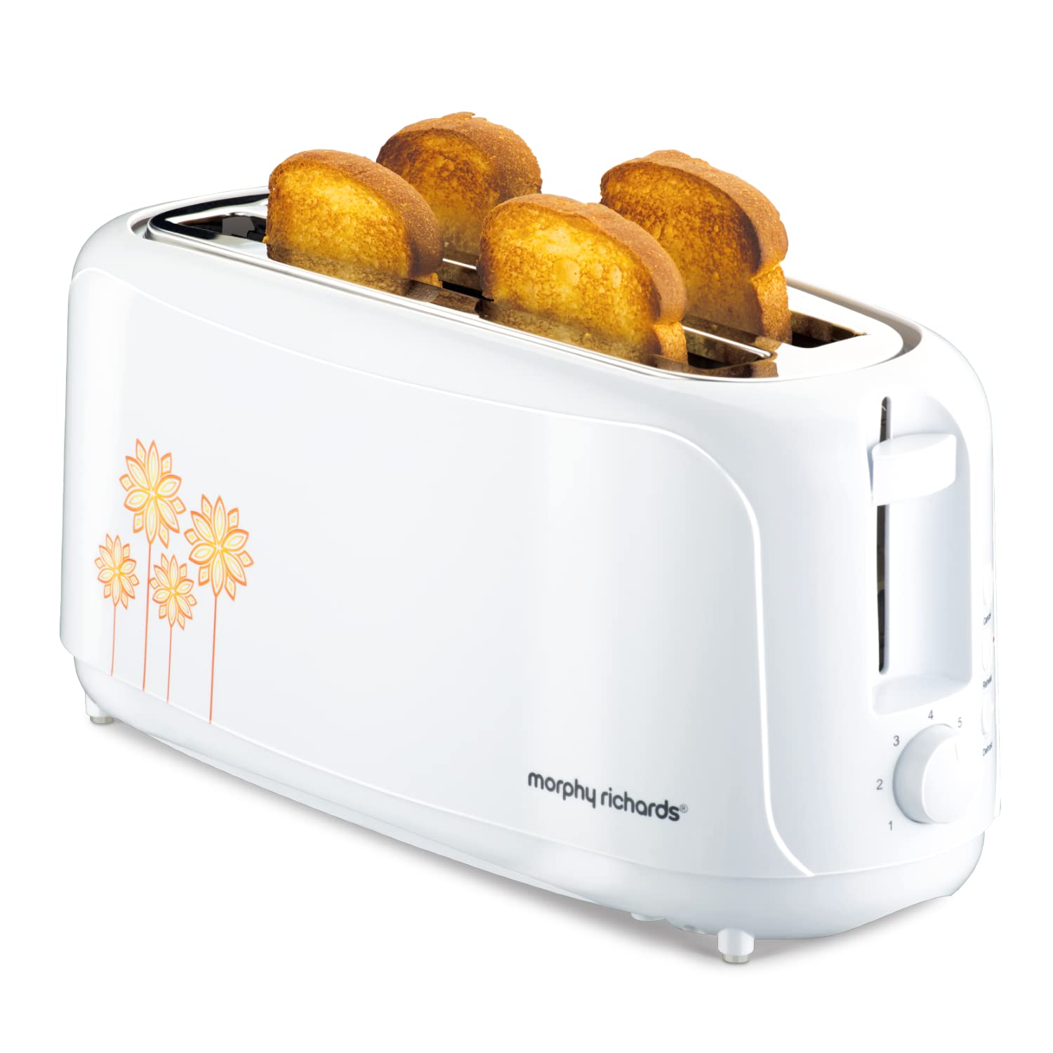 Morphy Richards at 402 1450Watts Pop-Up Toaster, 4-Slice Automatic Pop up Toaster with Removable Crumb Tray, 7-Levels Browning Controls, Bread Centring with Wide Bread Slots, 2-Yr Warranty, White