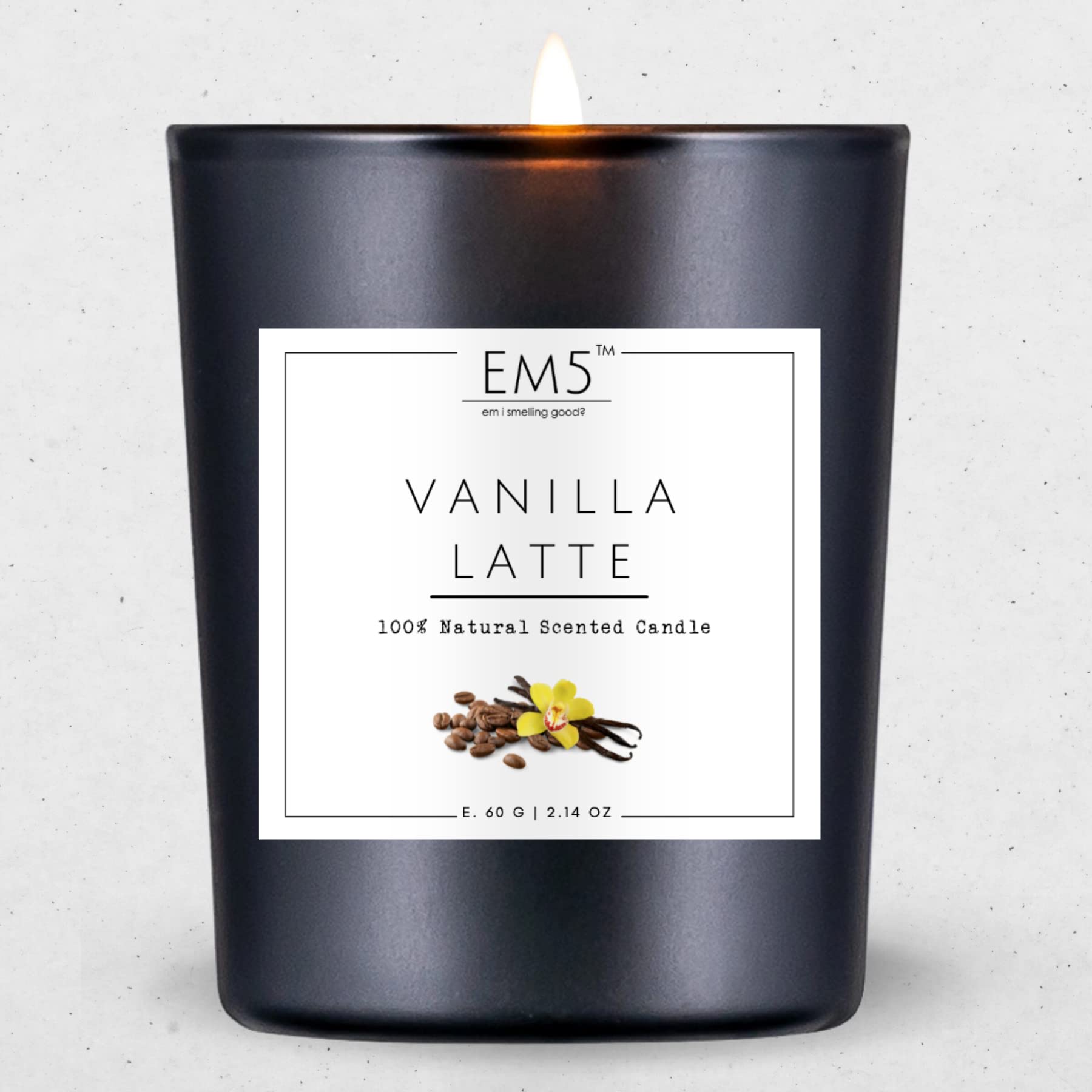 Em5 Wax Vanilla Latte Scented Candles For Home Decor&Aromatherapy|Soothing Aroma Candle|60 Gm|Lasting Up To 20 Hours Burn Time|Smokeless&Non Toxic