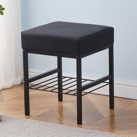 JUMBO CRAFTS Square Metal Storage Ottoman/Sitting Stool/Living Room Furniture/Office Stool/Velvet Ottoman Footstool/Footrest Stool Pouffes/Bedside End Table for Living Room - Black