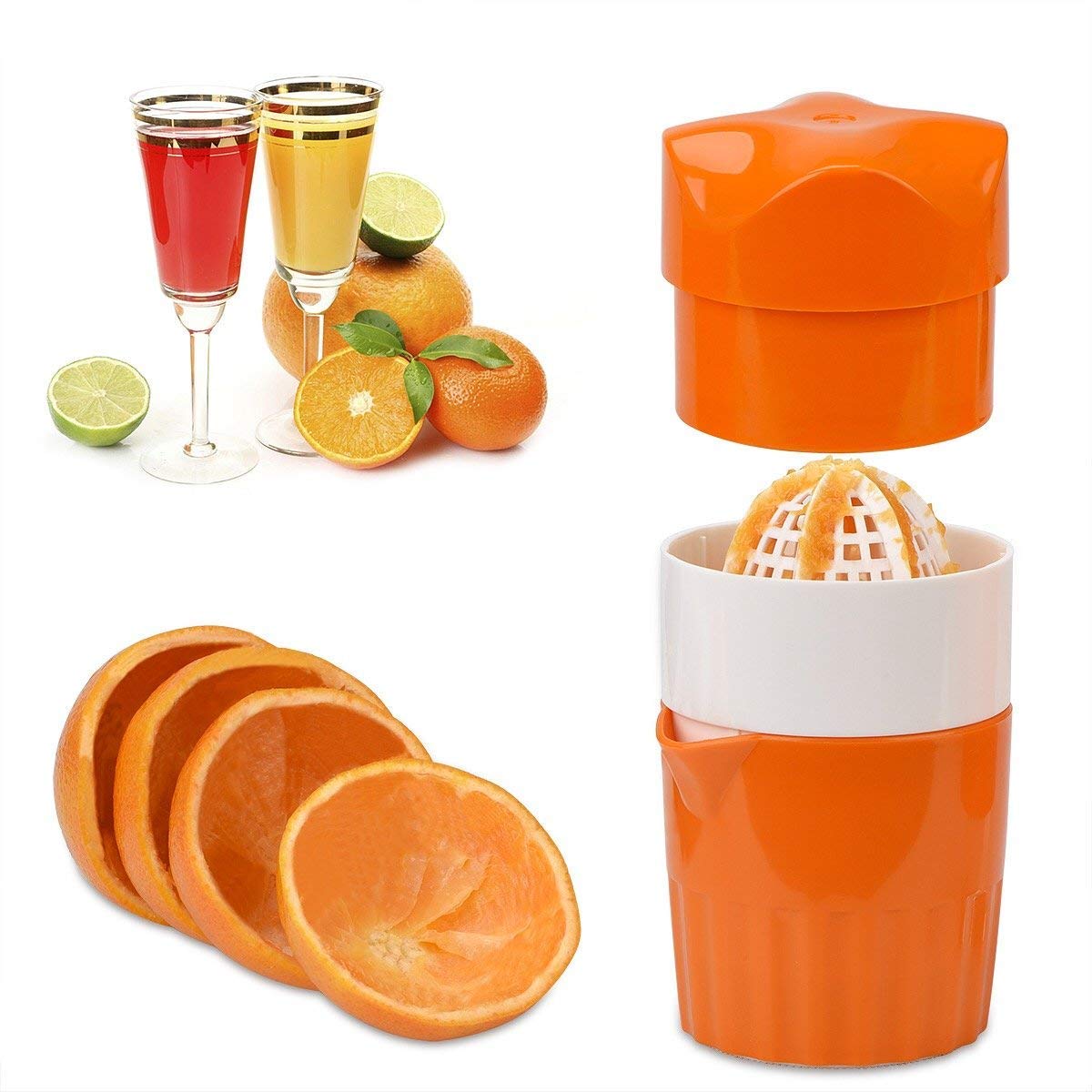 ScentRose Citrus Orange Juicer Lemon Squeezer, Manual Hand Juicer with Strainer and Container, for Lemon,Orange,Lime,Citrus(Tangelo Color)