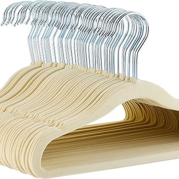 AmazonBasics Kids Velvet Hangers - 50-Pack, Beige