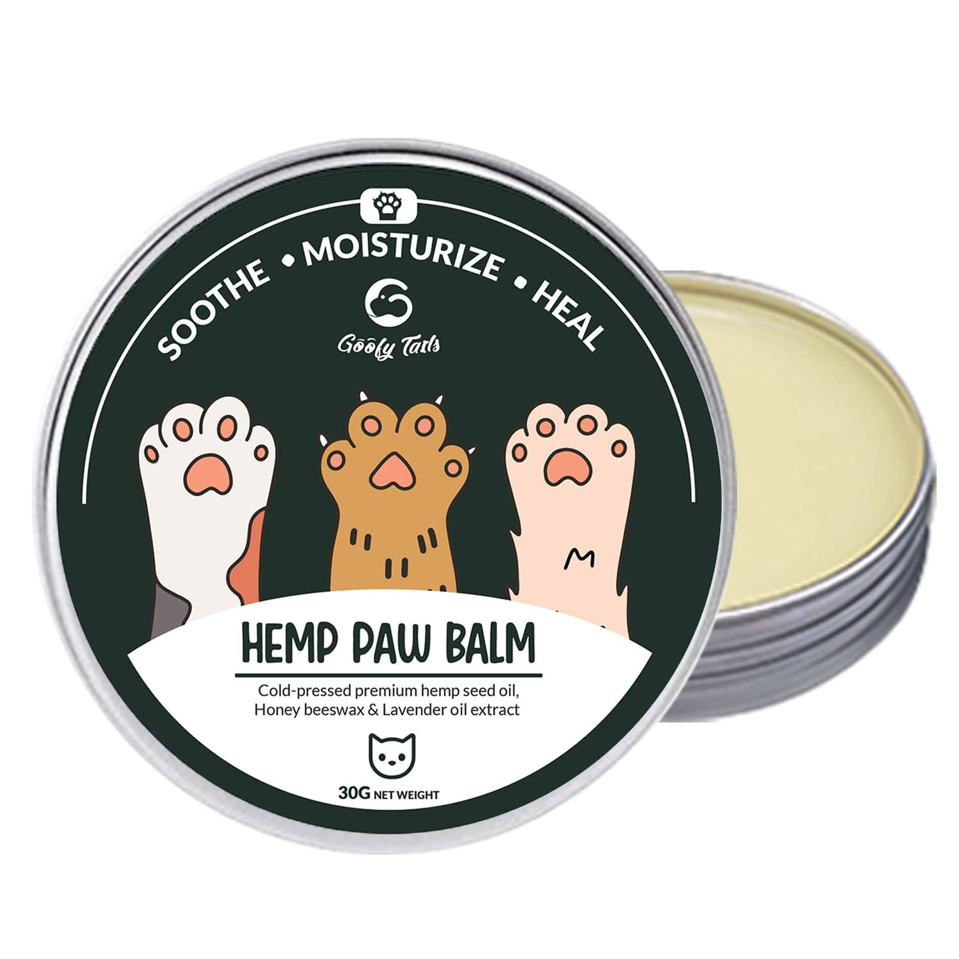 Goofy Tails Hemp Paw Cream for Cats 30g | All Natural Hemp Paw Balm for Cats and Kittens | Protects, Soothes and Moisturizes Chapped Paws | Enriched with Beeswax, Essential Oils & Aromas