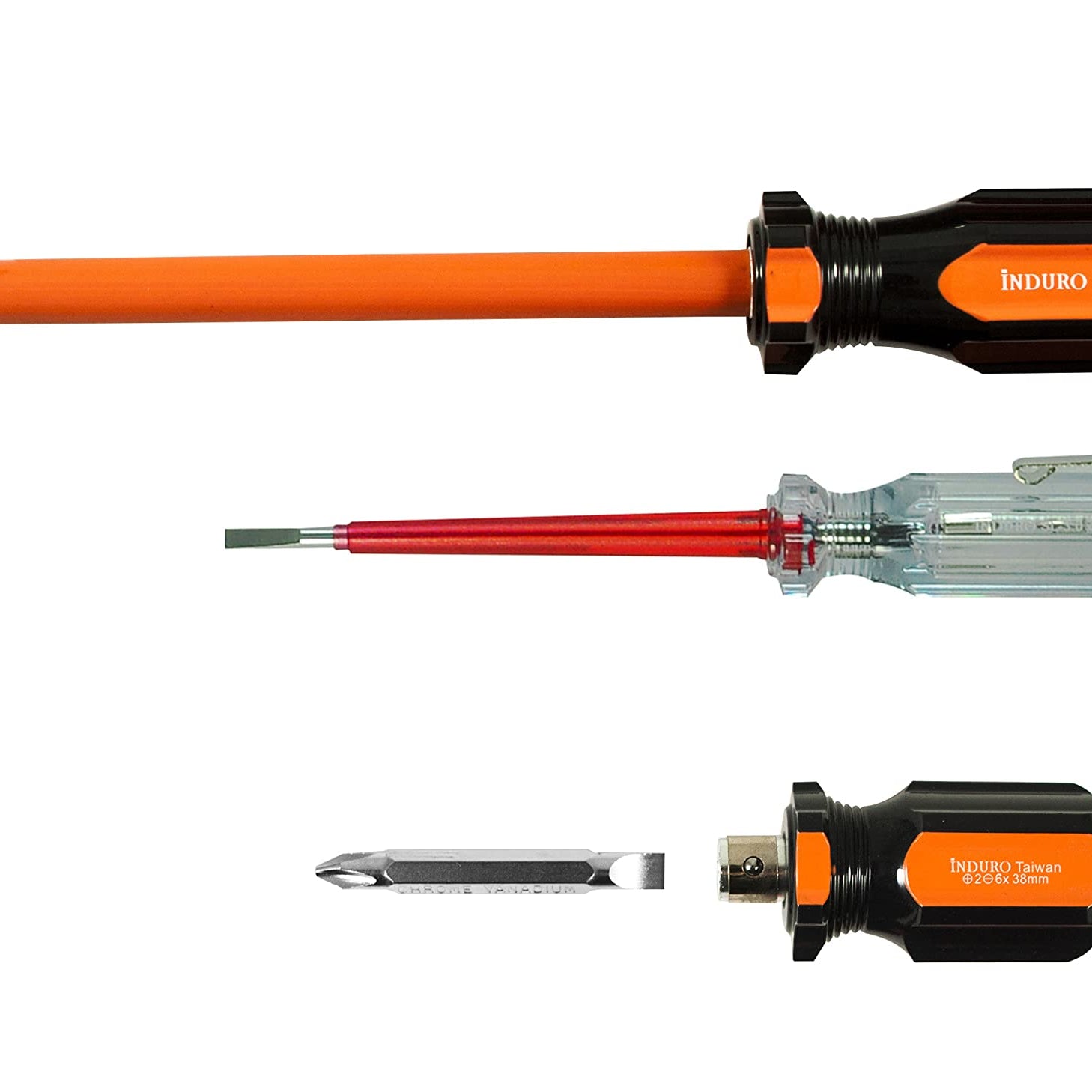 INDURO Screwdriver set 2 IN 1 (Tester, PH#2x150, PH#2x38) Orange/Black