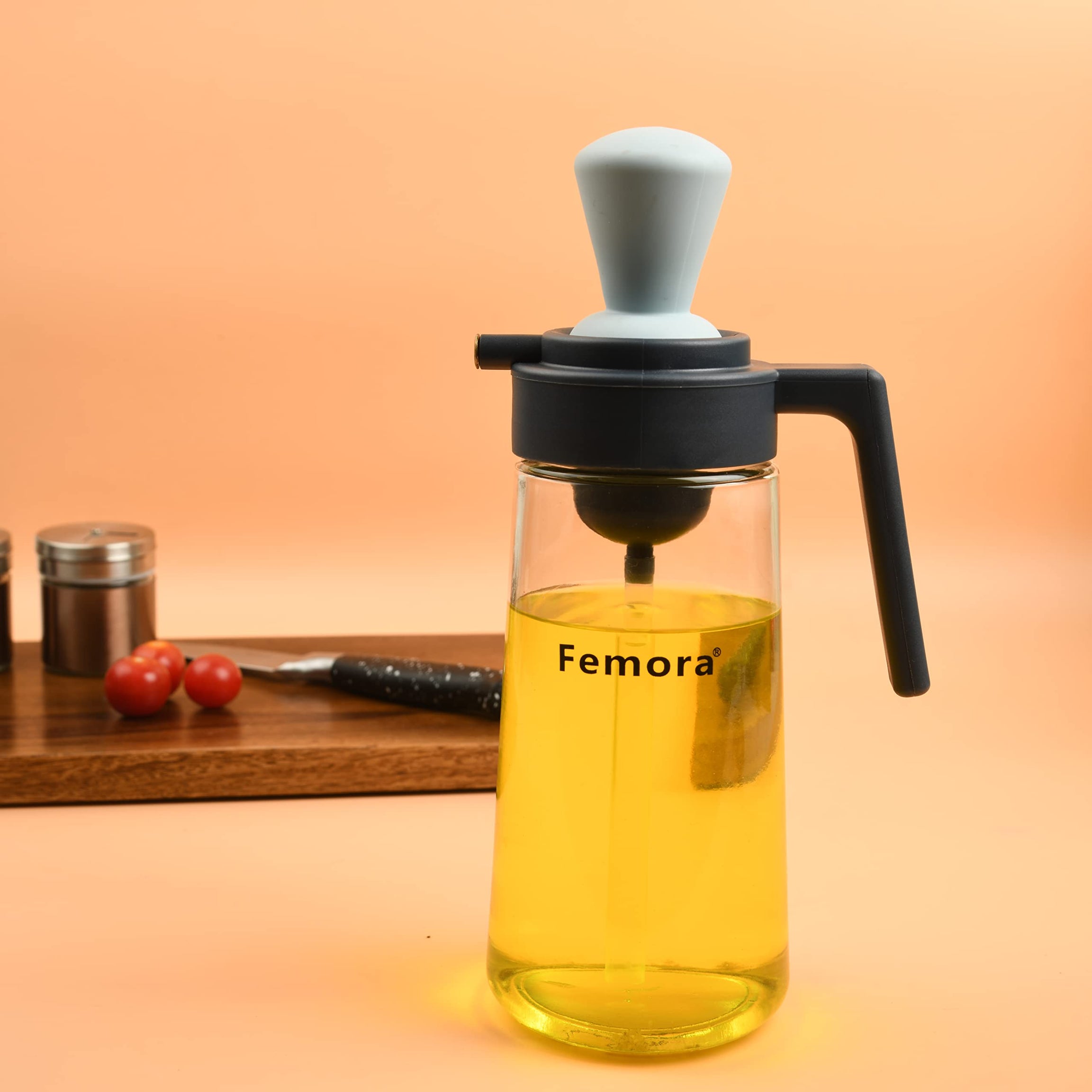 Femora Glass Oil Dispenser Bottle With Silicone Brush & Dropper, 550 Ml, Pack Of 1 - Multicolor