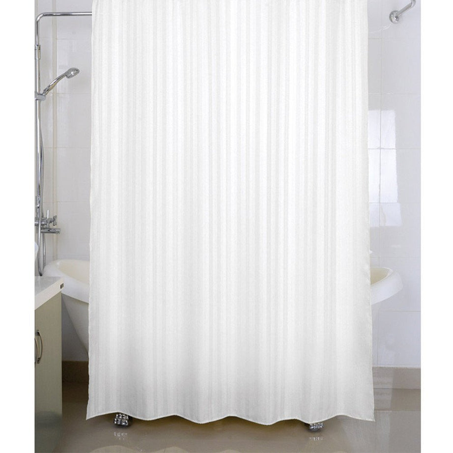 Housey Wousey Polyester Waterproof Striped Shower Curtain with Rings 72 Inch X 80 Inch, White,Grommet Curtains