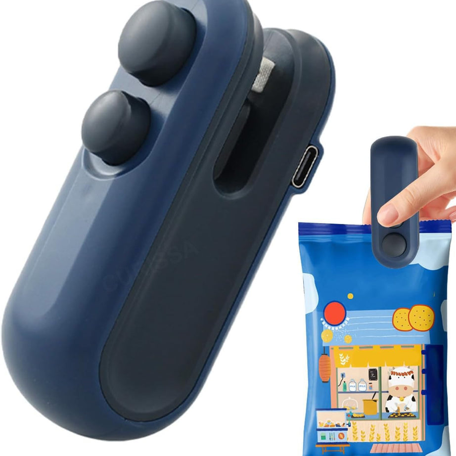 CURISSA Portable Mini Sealing Machine, Handheld Packed Sealer for Food, Snacks, Chips, Fresh Storage, Plastic Bags Sealing Machine, Rechargeable Bag Sealer (Blue)