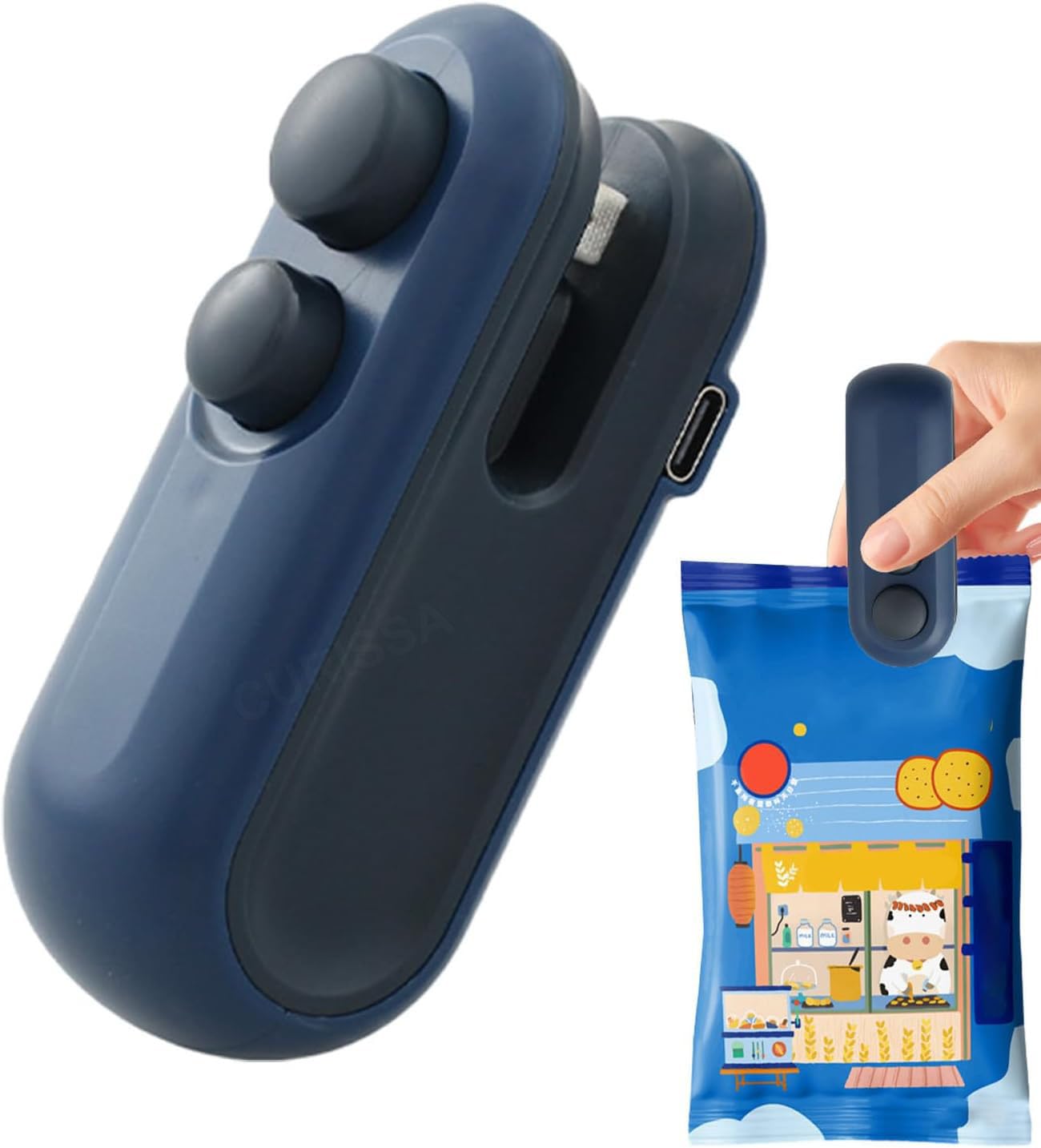 CURISSA Portable Mini Sealing Machine, Handheld Packed Sealer for Food, Snacks, Chips, Fresh Storage, Plastic Bags Sealing Machine, Rechargeable Bag Sealer (Blue)