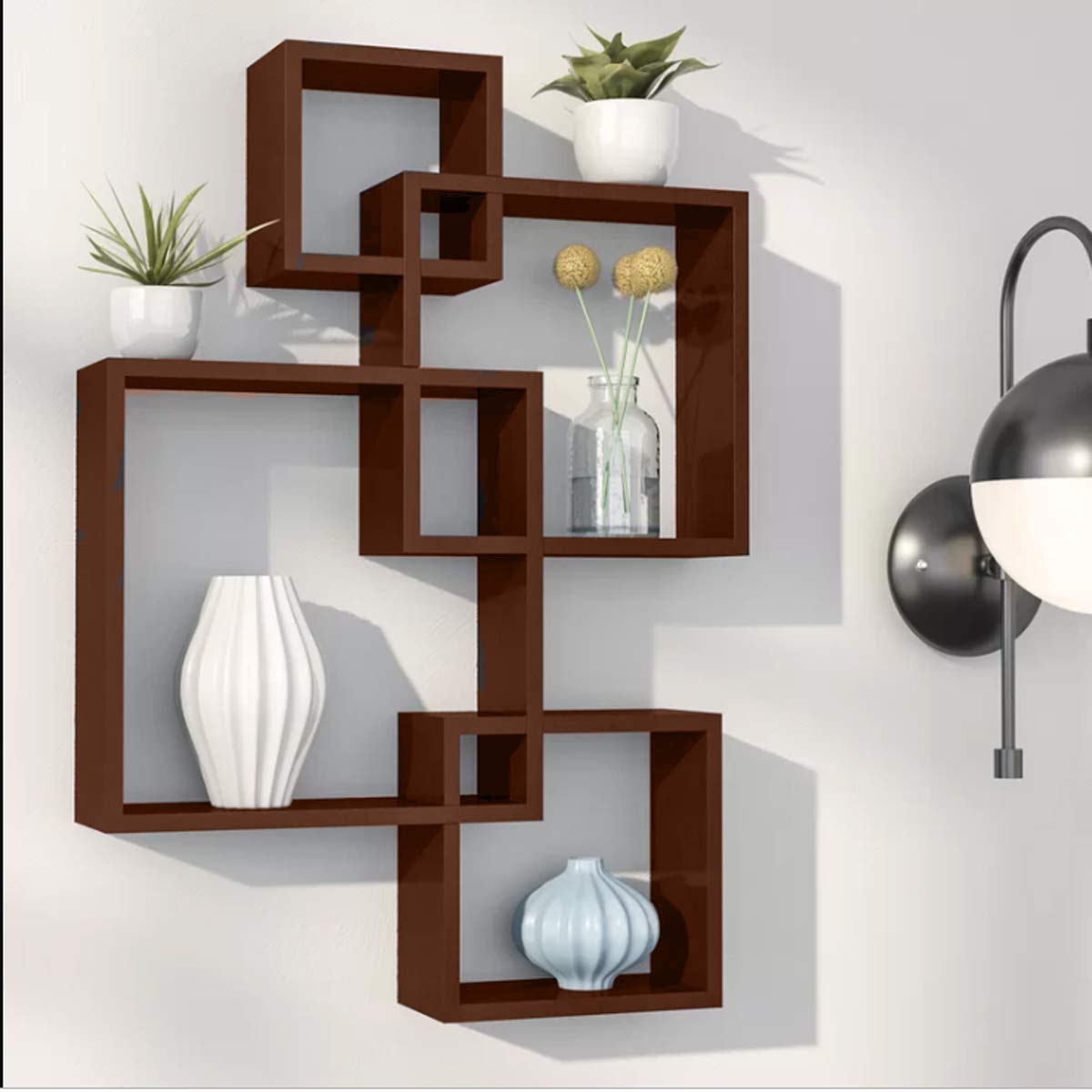 Dime Store Intersecting Wall Mount Wall Shelf Four Wall Shelves for Living Room (Standard, Elegant Brown)