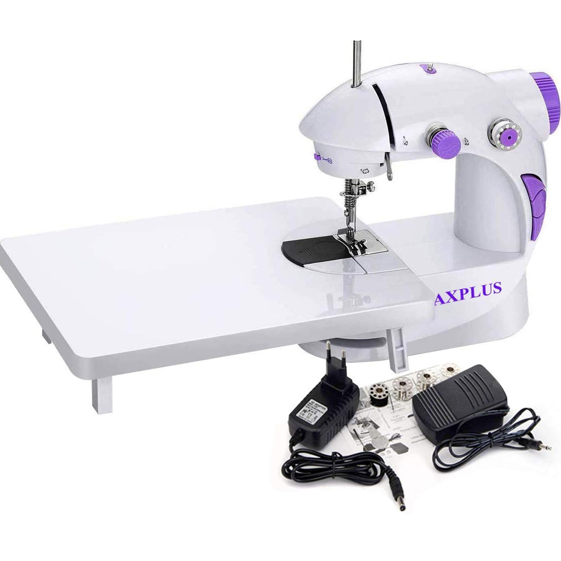 CHILLAXPLUS mini sewing machine, stitching machine for home, portable sewing machine, electric sewing machine with table set,White