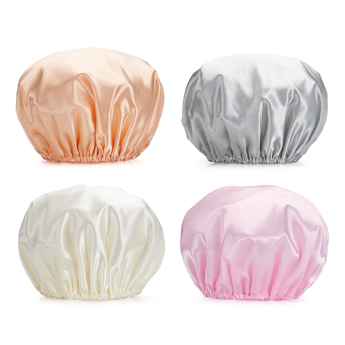 AmazerBath Shower Cap, 4-Pack Shower Caps for Women, Double Waterproof Layers Bathing Shower Hat Hair Protection EVA Shower Caps Reusable (Gray, Ivory, Gold, Pink)