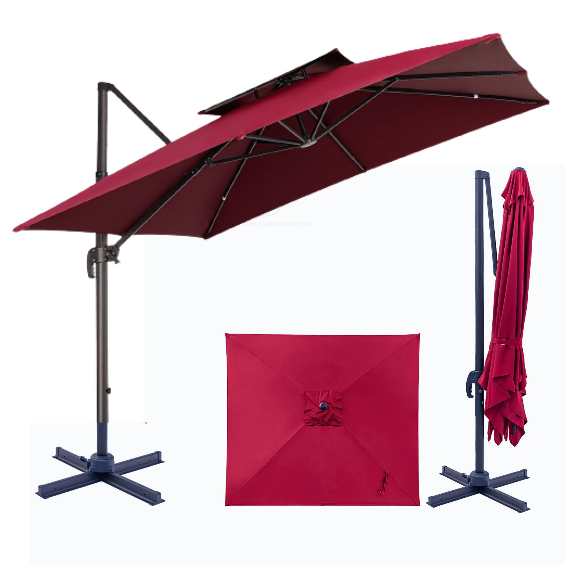 THESHELTERS - Premium Garden Umbrella 360 Degree Rotating Stylish and Durable Outdoor Garden Umbrella with Heavy-duty Cross Base- Patio and Lawn Umbrella, Big Size Outdoor Umbrella with Stand (Maroon)