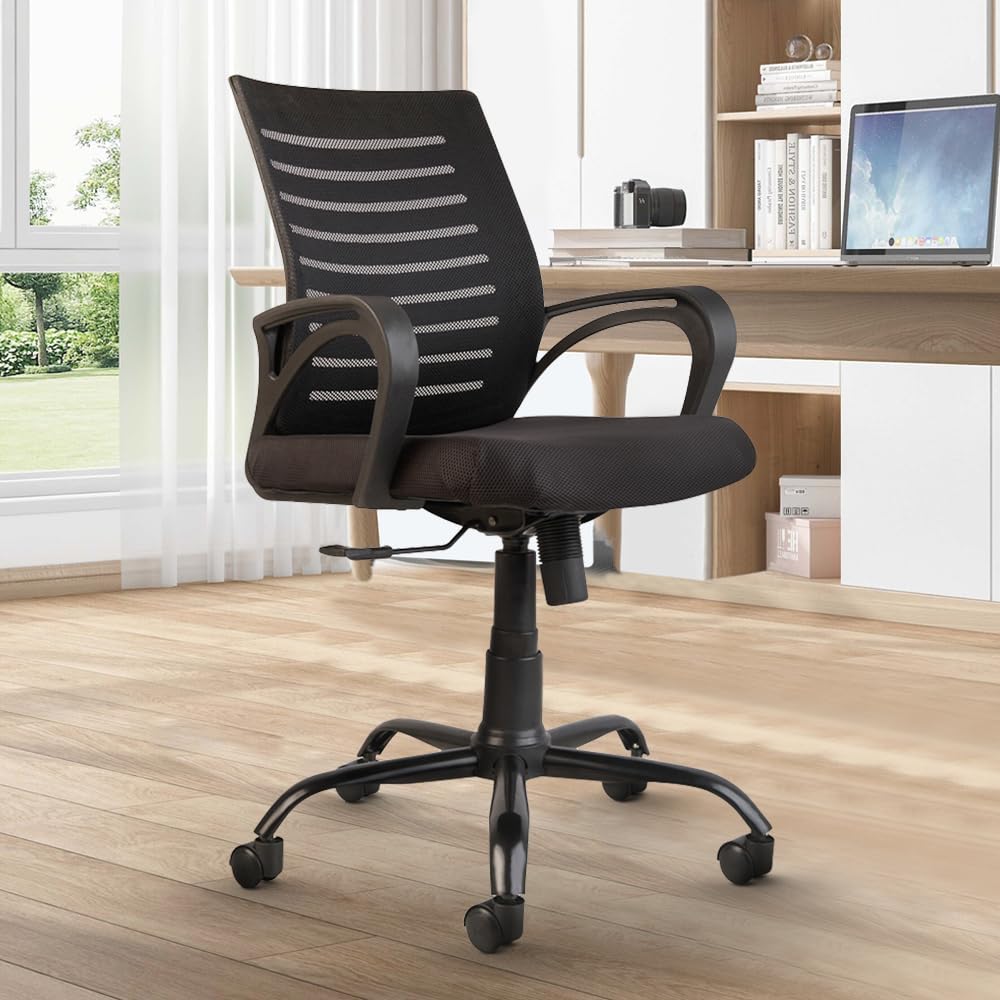 CELLBELL Desire C104 Mesh Mid Back Ergonomic Office Chair/Study Chair/Revolving Chair/Computer Chair for Work from Home Metal Base Seat Height Adjustable Chair [BLACK]