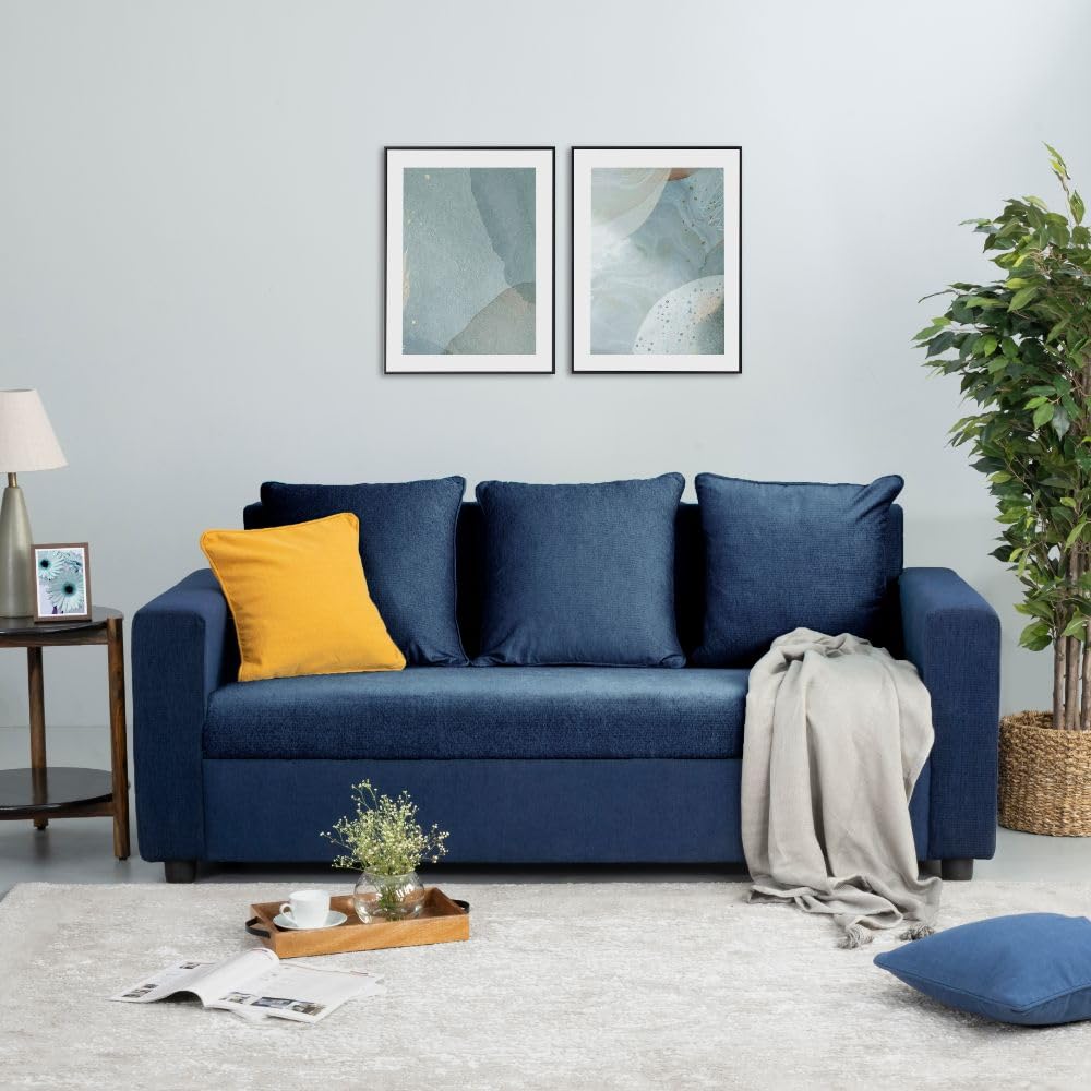 Wakefit Sofa Set for Living Room | 1 Year Warranty | Sofa, 3 Seater Sofa, Sofa Set, Wooden Sofa Set for Living Room, Couch Sofa for Living Room - Solatio (Fabric, Dark Blue)