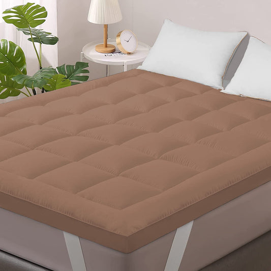 Linenovation 1000GSM Hollow Fibre Mattress Padding/Topper Brown for Single Bed-36 Inch X 75 Inch