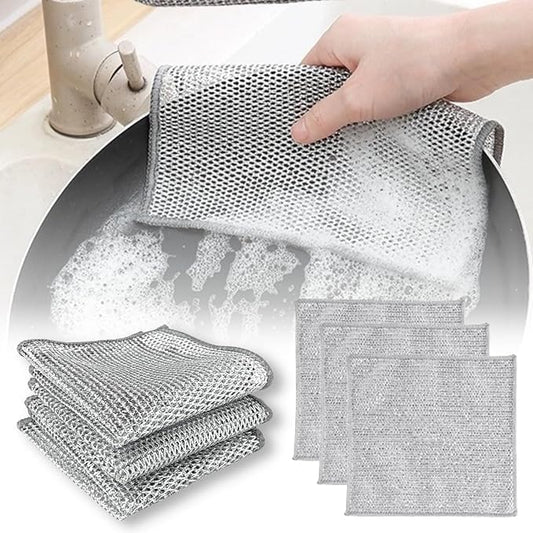 I K IMPEX 3 Pack Multipurpose Wire Dishwashing Rags for Wet and Dry Stainless Steel Scrubber Non-Scratch Wire Dishcloth for Washing Dishes Sinks Counters Easy Rinsing Machine Washable (3)