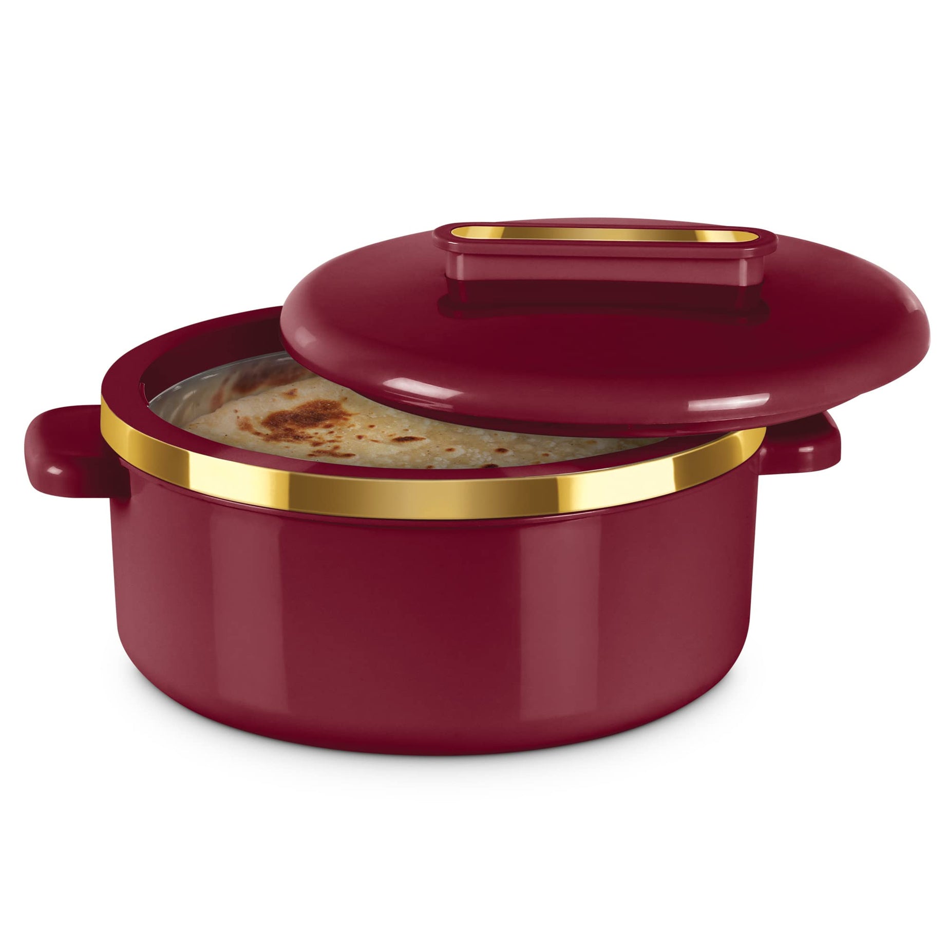 MILTON Curve 2500 Inner Stainless Steel Casserole, 2.15 litres, Maroon | BPA Free | Food Grade | Easy to Carry | Easy to Store | Chapati | Roti | Curd Maker