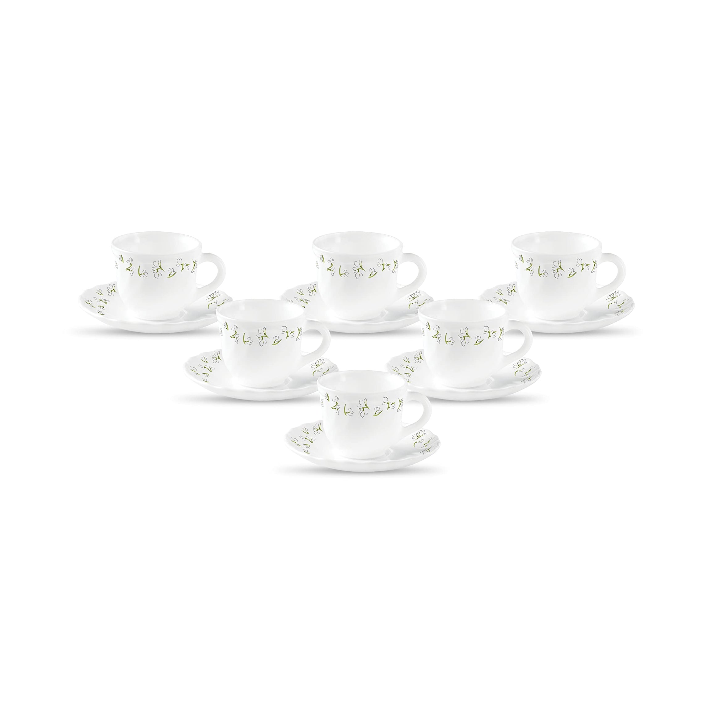 La Opala Diva, Opal Glass Crockery | Cup & Saucer Tulip Regular, Set of 12 | White Passion, 160 ml | for Tea & Coffee | Microwave Safe | 100% Vegetarian | Extra Strong | Super Light | Super White