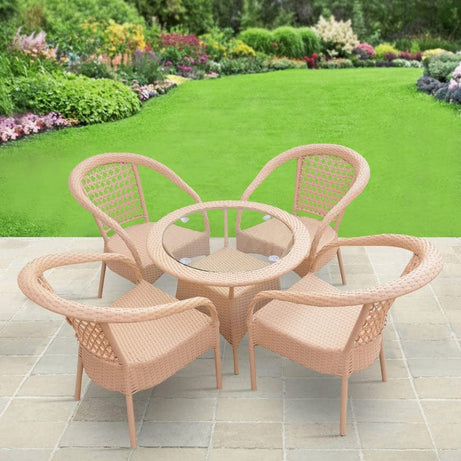 Candid Home Premium Designer Garden/Balcony/Terrace/Coffee/Poolside Patio Wicker Seating Chair and Table Set Outdoor Furniture (D-8 Beige (4+1))